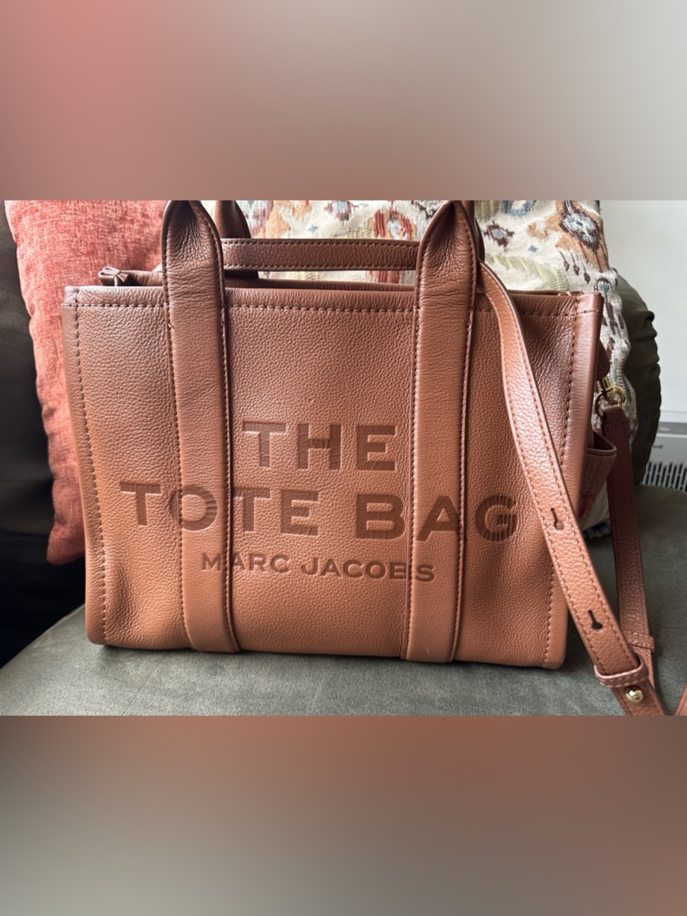 Authentic Marc Jacobs Brown Leather 'The Tote Bag' Structured Tote